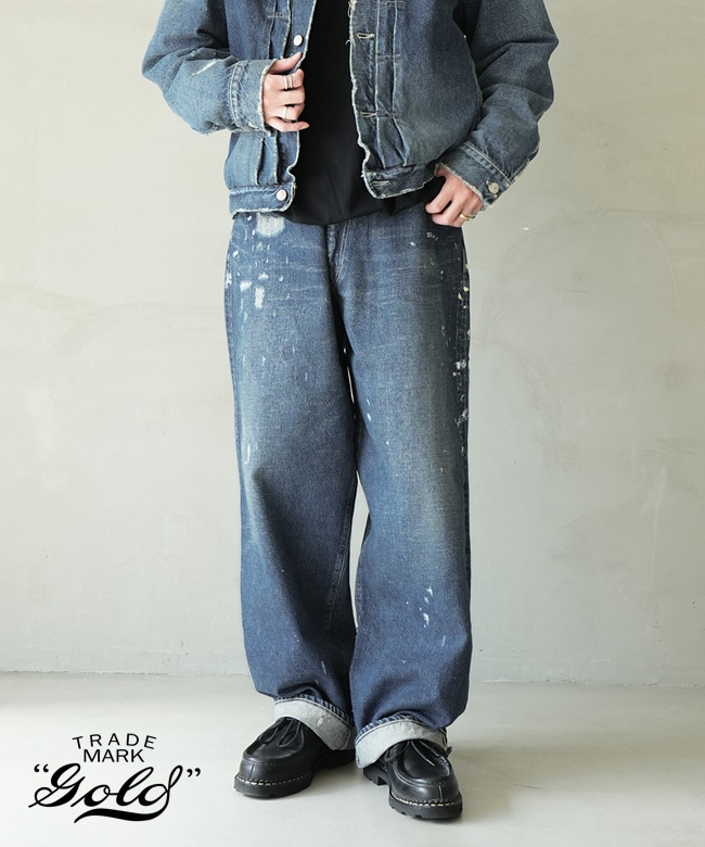 GOLD(ゴールド)RECYCLED WASTE SUVIN COTTON YARN 14ozDENIM 5POCKET WIDE PANTS リサイクルウェスト スビンコットンヤーン 14オンス デニム 5ポケット ワイドパンツ[GL42579H］