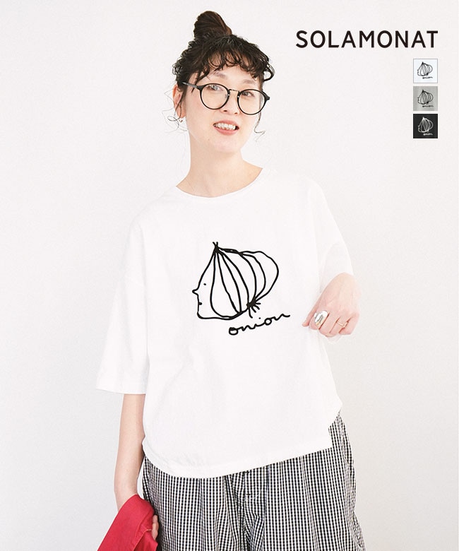 ◇SOLAMONAT(ソラモナ) パフ天竺 ハーフスリーブプリントプルオーバー onion レディース トップス ロゴ 半袖 【メール便対応可】 [SMA-PUF-HFPT-ONION]