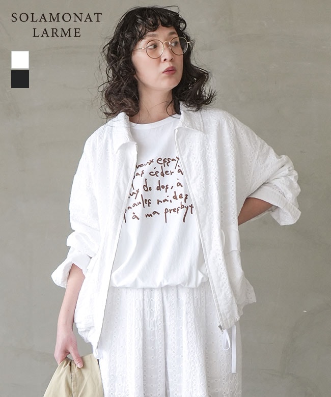 ◇SOLAMONAT LARME(ソラモナラーム) 刺繍レース シャツブルゾン ジャケット ライトアウター 羽織 ジップ セットアップ可能 [LARM-IT-SIBZ]