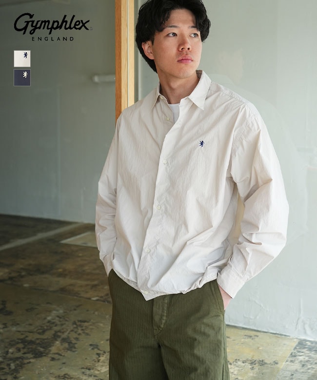 Gymphlex(ジムフレックス) SHORT SHIRT L/S ナイロンタスラン 長袖ギャザーシャツ メンズ トップス ボタンシャツ  [GY-B0460SYM]