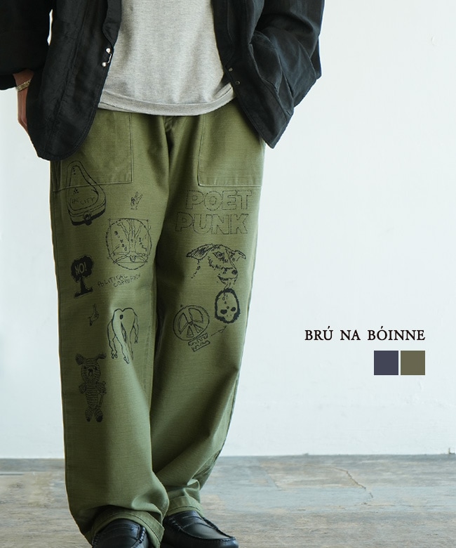BRU NA BOINNE(ブルーナボイン) Make Peace ベーカーパンツ メンズ ボトムス ファティーグパンツ ベイカーパンツ ワイドパンツ テーパード[7802]