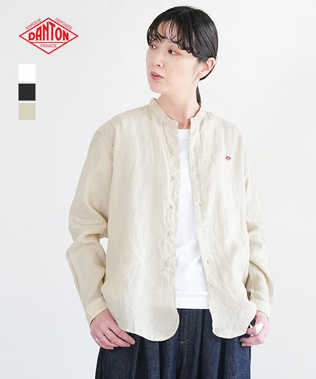 Danton リネンシャツ34 DANTON [ダントン] コットンリネン バンドカラーシャツ [JD-3788SCL
