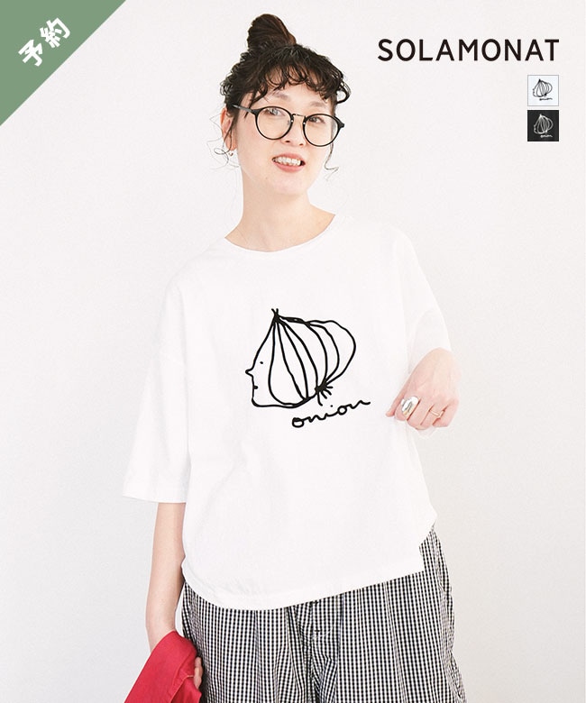 ◇【ご予約商品／4月末頃入荷予定】SOLAMONAT(ソラモナ) パフ天竺 ハーフスリーブプリントプルオーバー onion レディース トップス ロゴ 半袖 【メール便対応可】[SMA-PUF-HFPT-ONION]【他商品と同時注文不可】