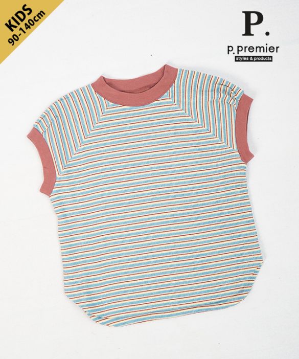 p.premier(ピードットプルミエ)先染めボーダーワッフルトップス トップス カットソー フレンチスリーブ 90 100 120 120 130 140cm【メール便対応可】[P207076]
