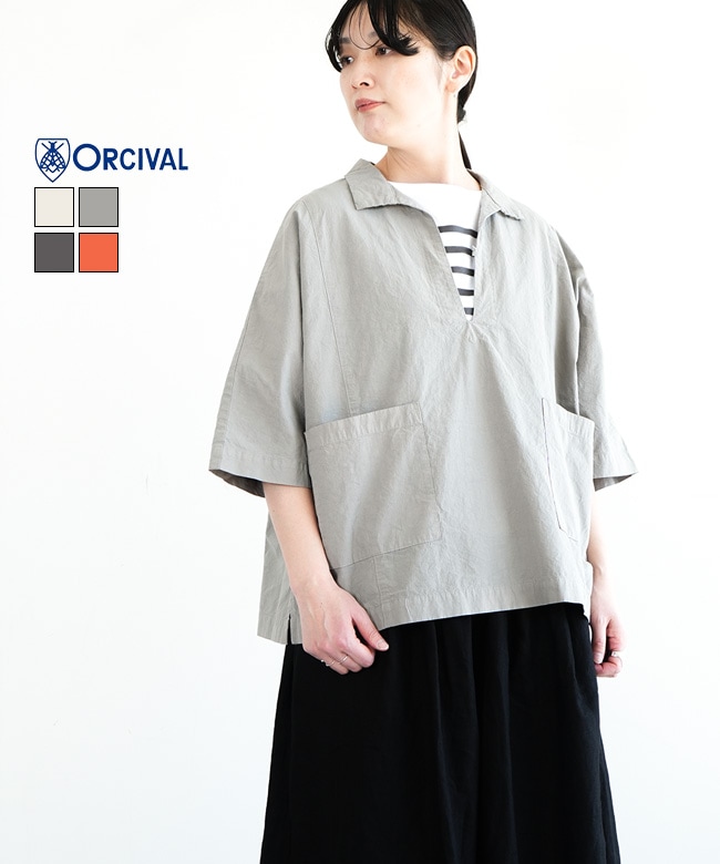ORCIVAL(オーチバル/オーシバル)ガーメントダイポプリンスキッパー半袖プルオーバー シャツ ブラウス [OR-B0447GDP]