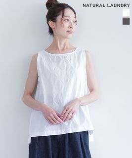 NATURAL LAUNDRY(ナチュラルランドリー) Dドットノースリーブトップス コットンリネン[7262C-020]