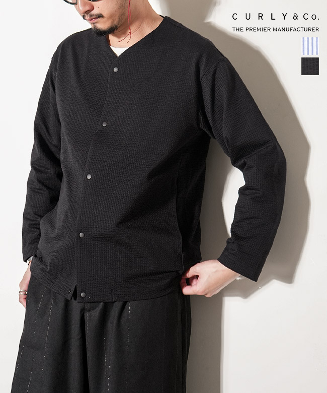 Curly&Co.(カーリー) SEERSUCKER SNAP BUTTON CARDIGAN シアサッカー スナップボタン カーディガン メンズ トップス ノーカラー 長袖 [261-230321]