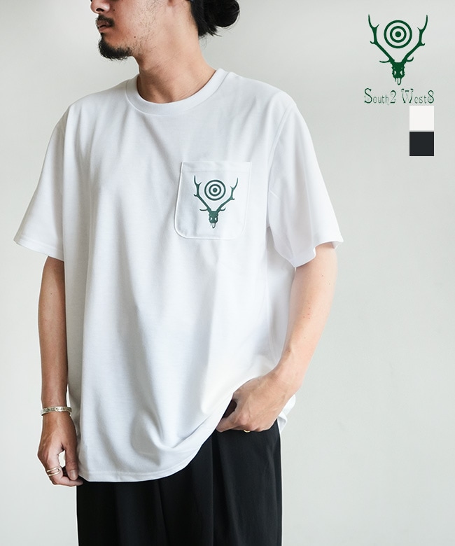 South2West8(サウスツーウエストエイト) S/S Round Pocket Tee - Circle Horn ショートスリーブ ラウンド ポケット Tシャツ - サークルホーン メンズ トップス カットソー 半袖 ポケットT プリントT バックプリント【メール便対応可】[SX744]