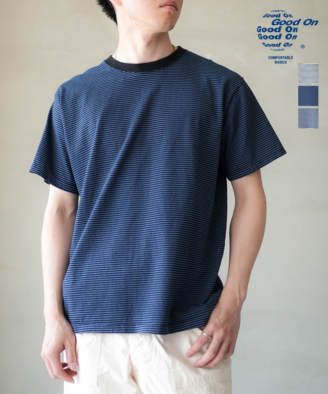 GOOD ON (グッドオン) S/S MINI STRIPE TEE(ショートスリーブミニストライプTシャツ/ボーダー/製品染め/反応染め/日本製) 【メール便対応可】[GOST2603]