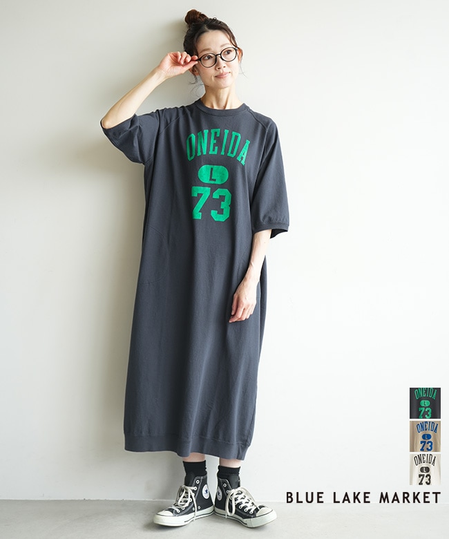 BLUE LAKE MARKET(ブルーレイクマーケット) 17/BD天竺 ラグランスリーブプリントワンピース -ONEIDAL 73- レディース [B-521010]