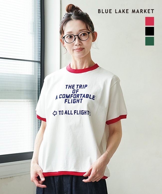 BLUE LAKE MARKET(ブルーレイクマーケット) アメリカンドライ天竺 リンガープリントTee レディース トップス Tシャツ 【メール便対応可】 [B-521019]