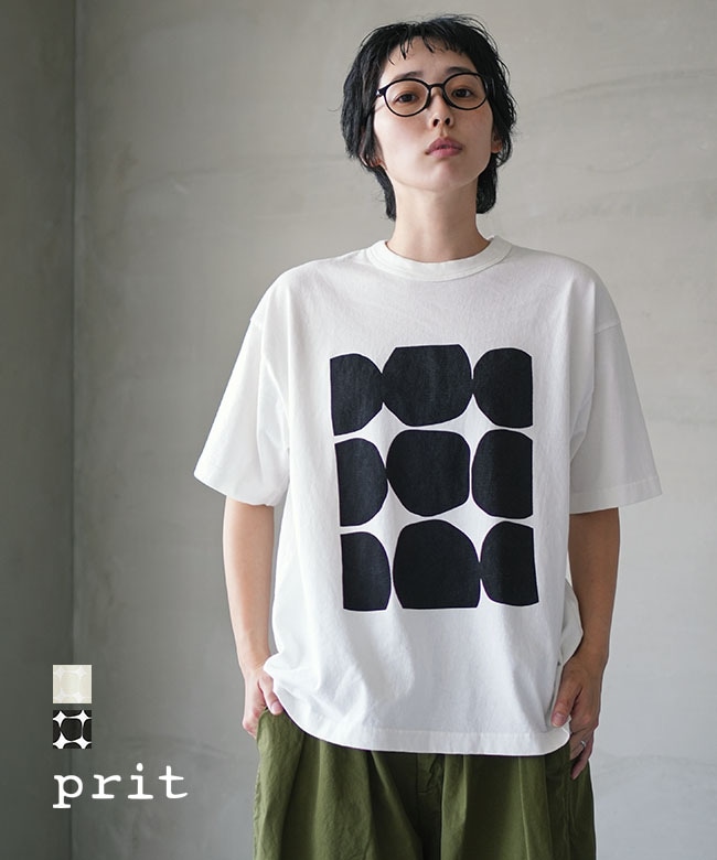 prit(プリット) 18/1空紡度詰天竺 フレームドットプリントTシャツ トップス 半袖 5分袖 カットソー【メール便対応可】 [P92644]