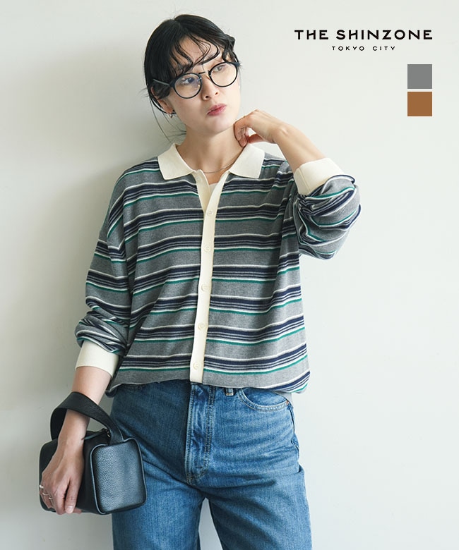 THE SHINZONE(ザ シンゾーン) MULTI-STRIPED POLO KNIT CARDIGAN