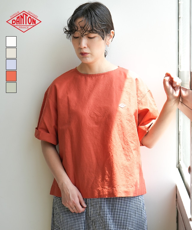 Zoy WOMEN トライアングルドットプリント 長袖モックネック ボルドー ◇DANTON(ダントン) PULLOVER SHIRT プルオーバーシャツ レディース