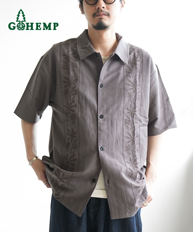 GOHEMP(ゴーヘンプ) YURURI EMB SHIRTS ユルリエンブロイダリーシャツ メンズ トップス ボタンシャツ 半袖シャツ ショートスリーブ 刺繍 竹 麻 綿[GHS5920EBA]
