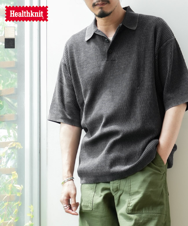 Healthknit(ヘルスニット) POLO COLLAR S/S KNIT ポロカラーショートスリーブニット メンズ トップス ポロニット [HR26S-M213]