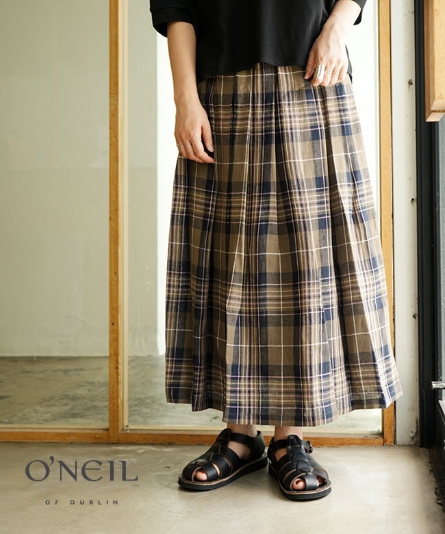 O'NEIL OF DUBLIN(オニールオブダブリン) リネンスカート チェック