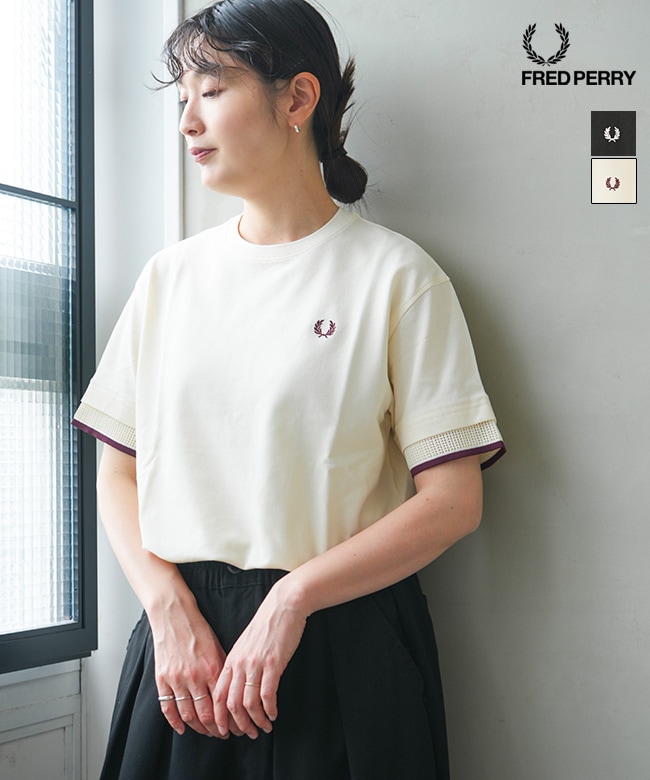 FRED PERRY(フレッドペリー) MESH CUFF PIQUE T-SHIRT メッシュカフピケ  ティーシャツ 半袖 レディース【メール便対応可】 [G2167]