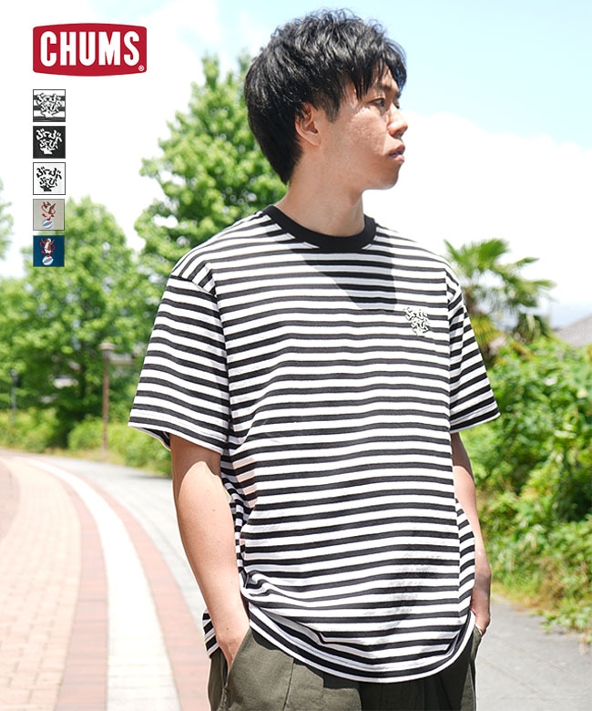 【SALE 20%OFF】CHUMS(チャムス) Embroidery T-Shirt エンブロイダリーTシャツ メンズ 半袖Tシャツ 刺繍 ボーダー 無地【メール便対応可】[CH01-2745] セール