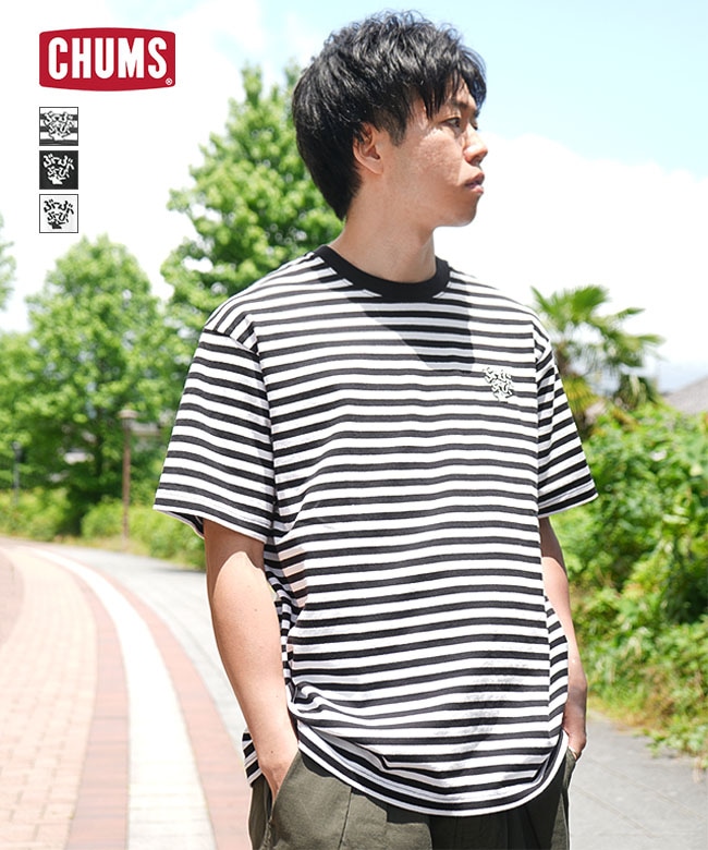 CHUMS(チャムス) Embroidery T-Shirt エンブロイダリーTシャツ メンズ 半袖Tシャツ 刺繍 ボーダー 無地【メール便対応可】[CH01-2745]