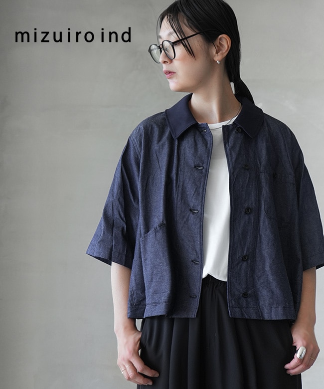 mizuiro ind(ミズイロインド) half slv denim shirt ハーフスリーブ