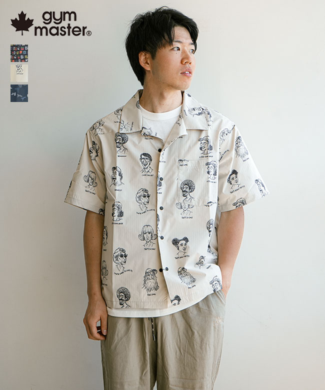 gym master(ジムマスター) ストライプドビーハッピーペイントシャツ メンズ トップス ボタンシャツ 半袖シャツ セットアップ 総柄 [G745778]