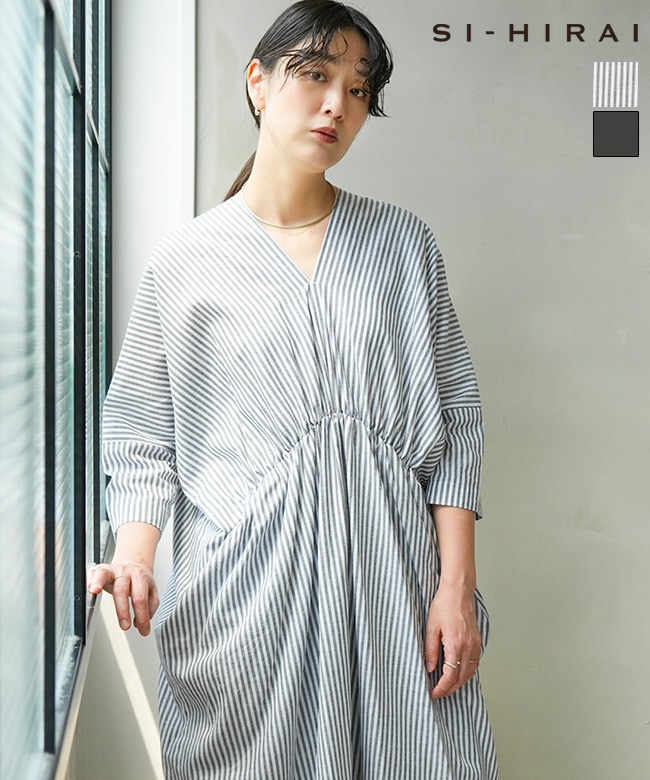 SI-HIRAI(スーヒライ) NEW RECTANGLE DRESS レクタングルドレス レディース ワンピース ロング丈 ギャザー 半袖 五分袖 半端袖 [CHSS26-3912FL]