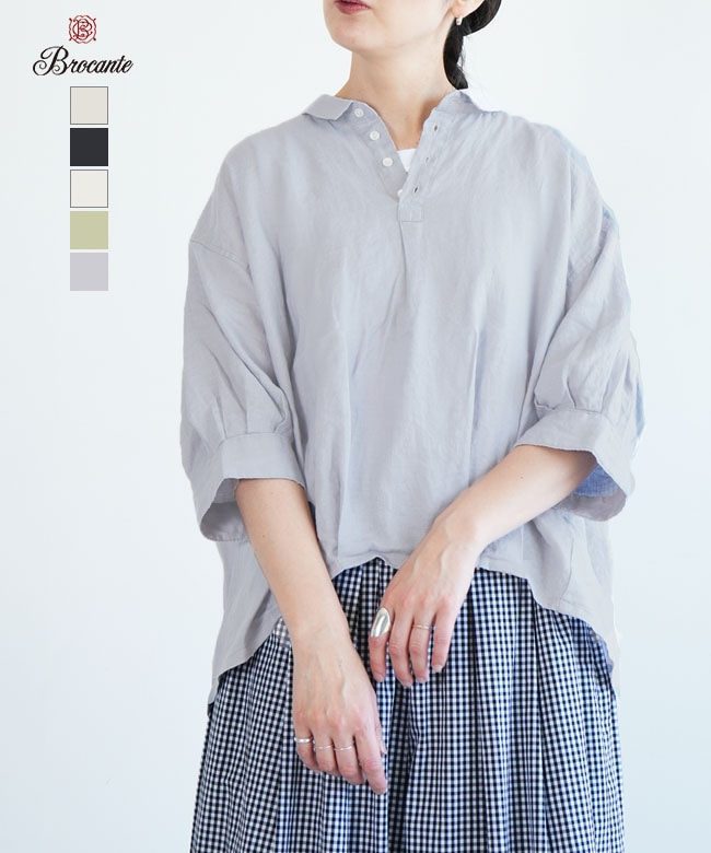 Brocante(ブロカント) リネンキャンバスバロンシャツ レディース