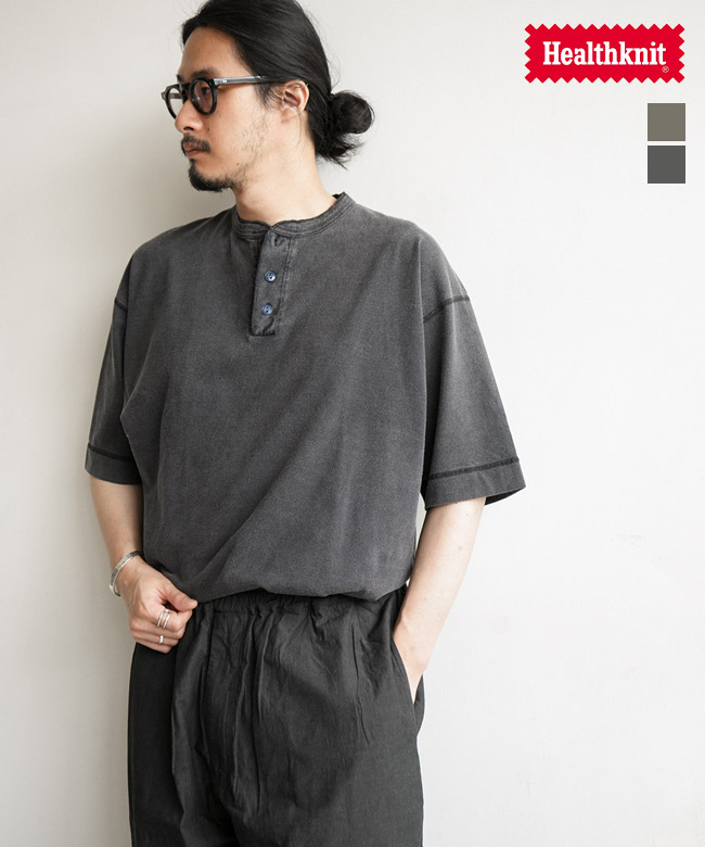 Healthknit(ヘルスニット) Henleyneck S/S Tee ヘンリーネック ショートスリーブ Tシャツ メンズ トップス カットソー 半袖【メール便対応可】[HR-M104]