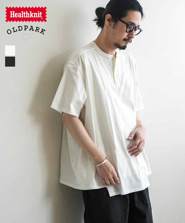 Healthknit(ヘルスニット) OLD PARK COLLAB S/S Tee オールドパーク コラボレーション ショートスリーブ Tシャツ メンズ トップス カットソー プルオーバー ヘンリーネック 半袖[HR-OLD02]
