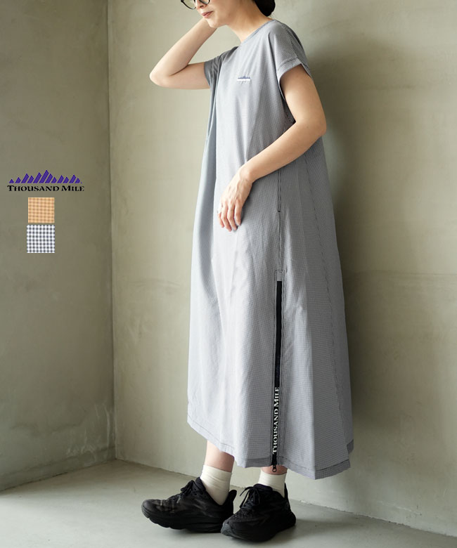 THOUSAND MILE(サウザンドマイル) FRENCH SLEEVE OP HIGH AIR PERMEABILITY CHECK フレンチスリーブ ワンピース レディース チェック柄 [TM261CK00412]