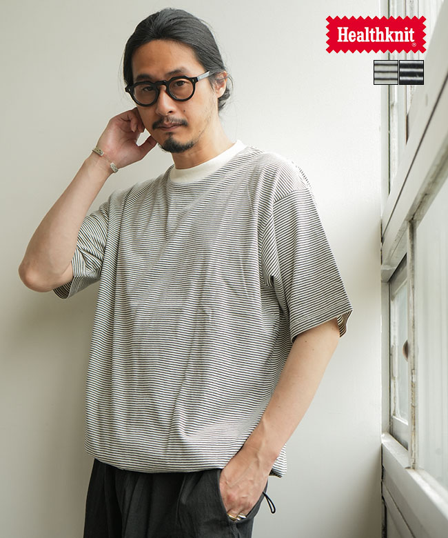 Healthknit(ヘルスニット) NARROW BORDER JERSEY S/S ナローボーダージャージーショートスリーブ メンズ Tシャツ トップス 半袖 カットソー [51033]