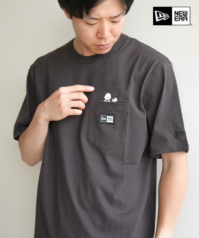 NEW ERA(ニューエラ)半袖 ウォッシュド コットン ポケット Tシャツ Vintage PEANUTS ピーナッツ スミクロ メンズ【メール便対応可】[14865842]