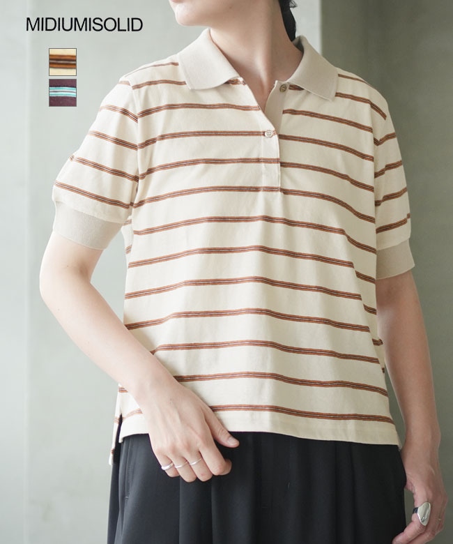 【SALE 20%OFF】MIDIUMISOLID(ミディウミソリッド) multi-striped polo PO マルチボーダーポロシャツ レディース トップス 半袖 カットソー [2-112228] セール