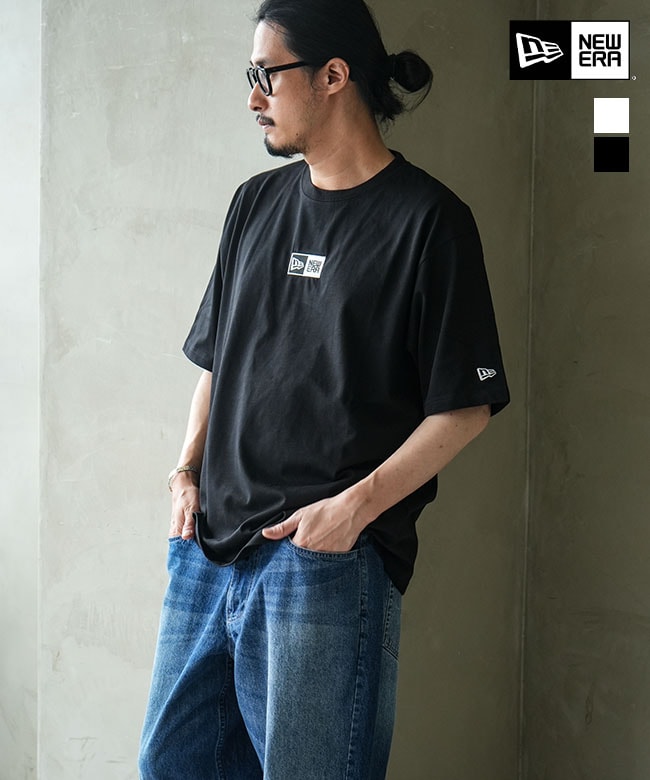 【SALE 20%OFF】NEW ERA(ニューエラ)半袖 オーバーサイズド コットン Tシャツ Box Logo Embroidery ブラック ホワイト[14856678/14856681] セール