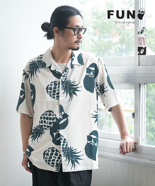 【SALE 10%OFF】modem design/FUN(モデムデザイン/ファン) PINE OJI ALOHA SHIRT パイン おじさん アロハシャツ メンズ トップス ボタンシャツ オープンカラー 半袖[F-26027517] セール