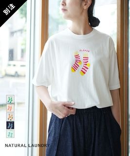 【SALE 20%OFF】NATURAL LAUNDRY(ナチュラルランドリー) カラー天竺ソックスプリントTシャツ トップス カットソー プルオーバー レディース 半袖 [7263C-920] セール