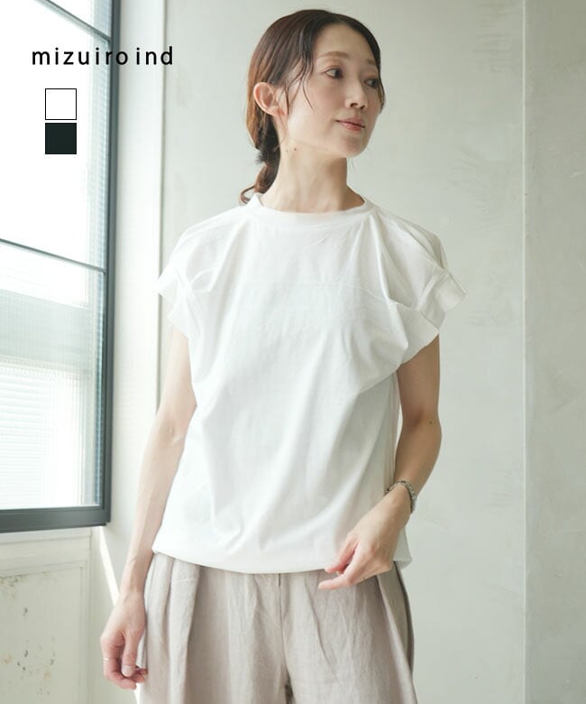 【SALE 10%OFF】mizuiro ind(ミズイロインド)フリルスリーブクルーネックプルオーバー プルオーバー トップス Tシャツ カットソー 半袖 [2-210151] セール