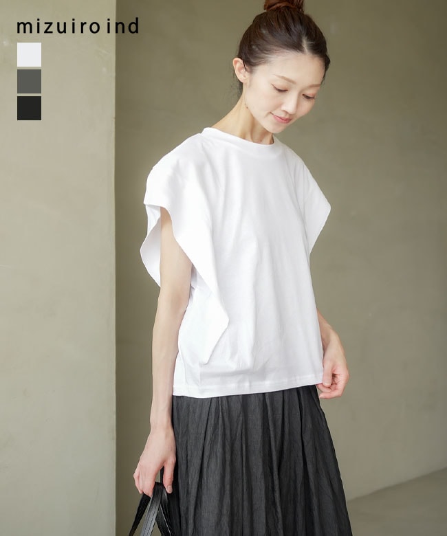 SALE 10%OFF】mizuiro ind(ミズイロインド)shoulder tuck N/S P/O