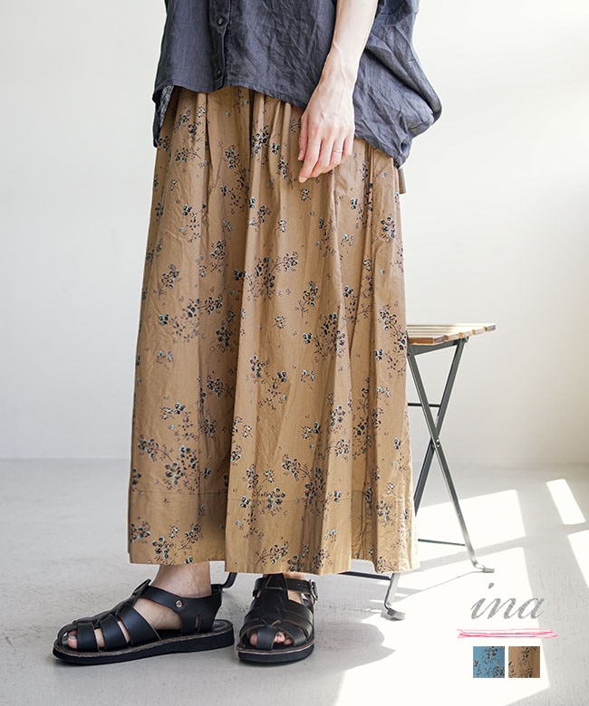 ina(イナ) ウエストゴムタックスカート ロングスカート ボトムス