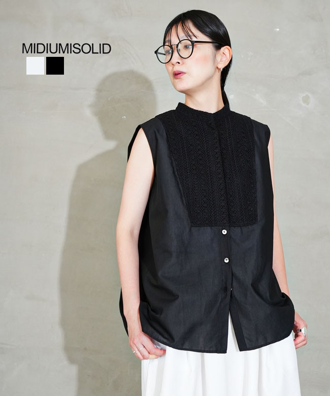 【SALE 10%OFF】MIDIUMISOLID(ミディウミソリッド) wide shirt with lace ワイドシャツ ウィズ レース レディース トップス [2-132278]