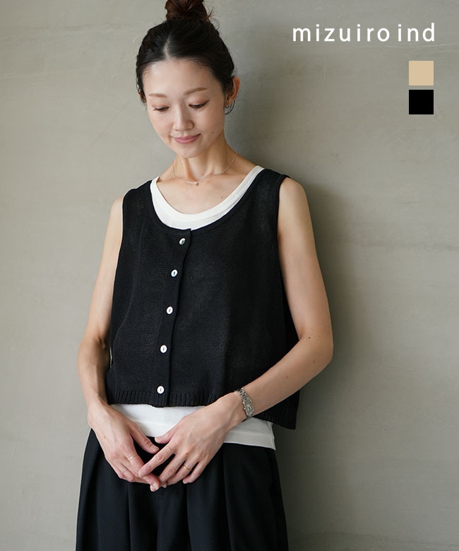 SALE 20%OFF】mizuiro ind(ミズイロインド) linen like crew neck vest