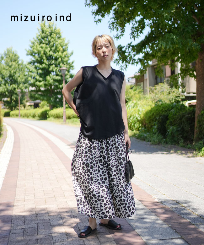 mizuiro ind(ミズイロインド) animal print easy PT アニマルプリントイージーパンツ レディース パンツ ワイドパンツ ボトムス ウエストゴム [3-260106]