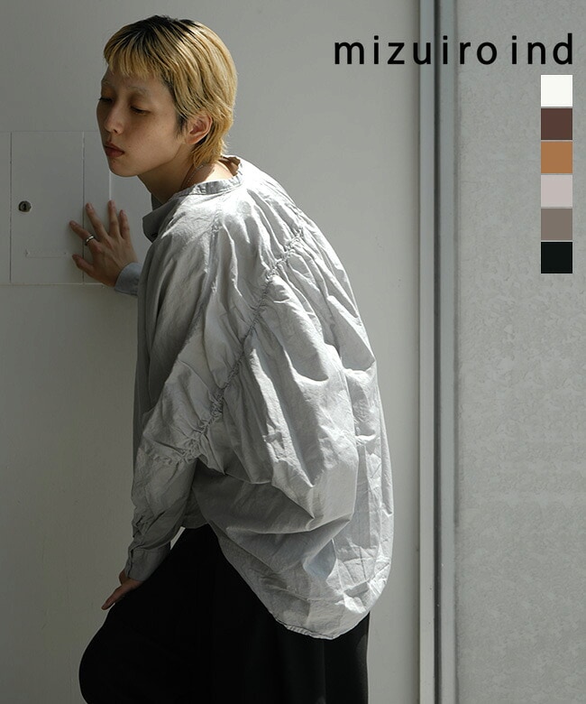 mizuiro ind(ミズイロインド) back gather wide shirt バックギャザーワイドシャツ ブラウス トップス レディース【メール便対応可】 [1-238975]