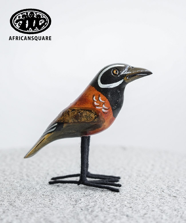 AFRICANSQUARE(アフリカンスクエアー) 木製鳥 脚付きミニ アフリカの鳥03 小鳥 オブジェ 木彫り [wk16113-03]