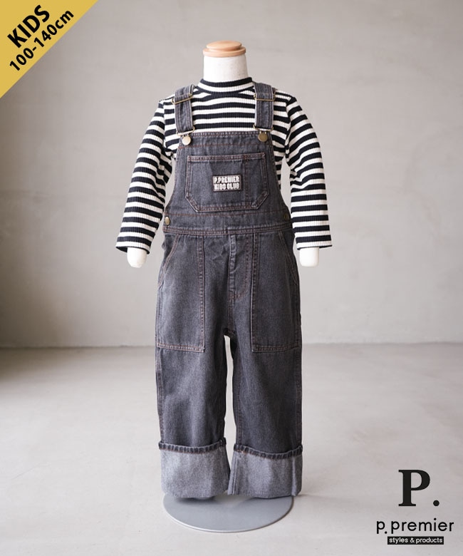 p.premier(ピードットプルミエ)/F.O.KIDS(エフオーキッズ) ロールアップデザインデニムオーバーオール ボトムス 100 110 120 130 140 [P419026]