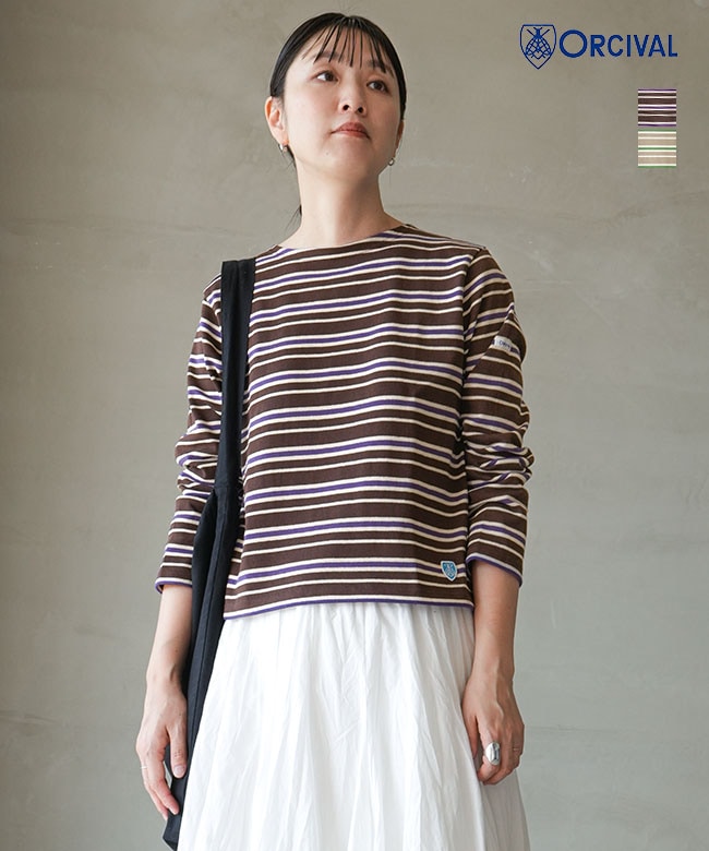 ORCIVAL(オーシバル/オーチバル)COTTON LOURD コットンロード クルーネック長袖プルオーバー カットソー マルチボーダー  Multi Border[B611]