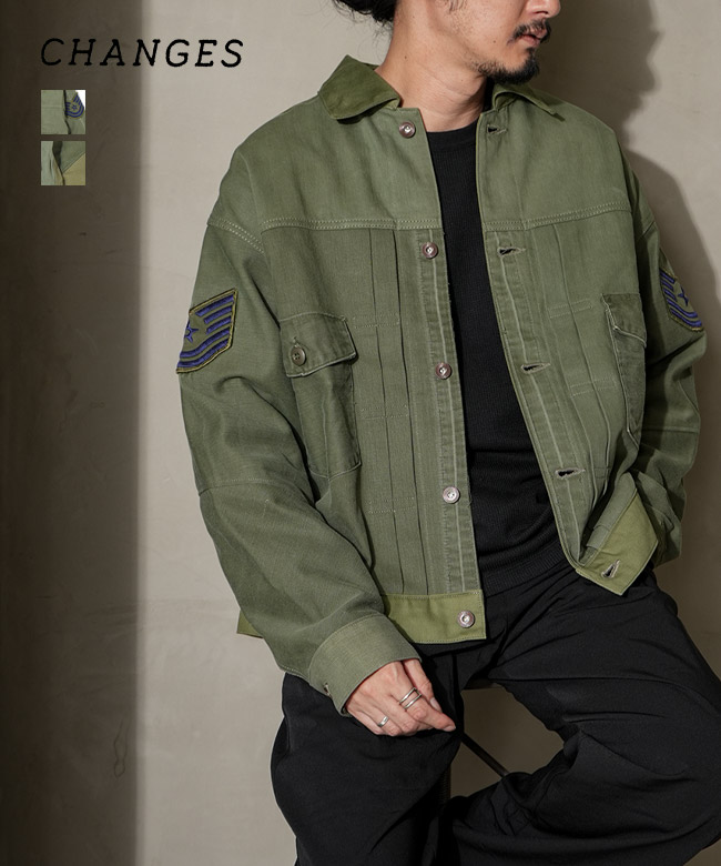CHANGES(チェンジーズ) Remake US Army Shirt 1st リメイクUSアーミーシャツファースト メンズ デニムジャケット リメイク [CH5070]