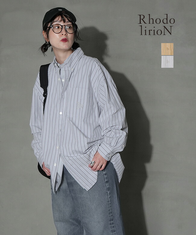 Rhodolirion(ロドリリオン) Double Layer BD Shirt Dress - Stripe（ダブルレイヤードボタンダウンシャツドレス-ストライプ）長袖シャツ[TX1016]