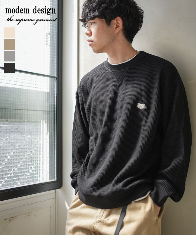 modem design(モデムデザイン) seep embroidery waffle crew シープエンブロイダリーワッフルクルー メンズ トップス プルオーバー 長袖 [M-2604254]